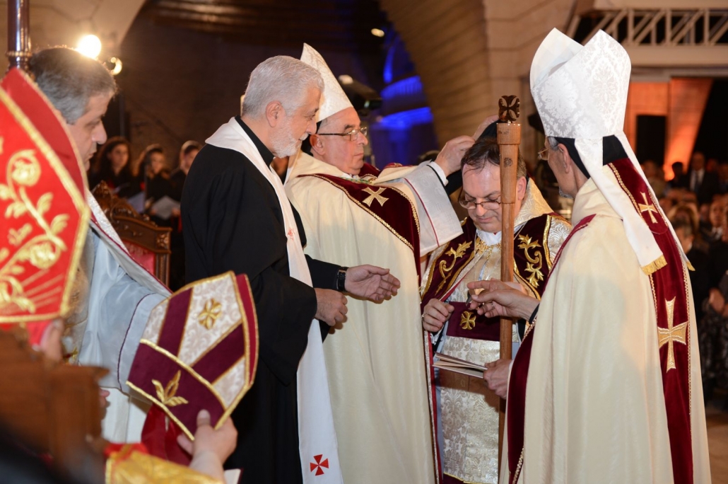 Bishop Paul-Marwan Tabet receiving symbols of office during ordination in Lebanon